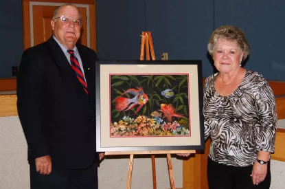 Mayor Heitzler with artist Dorothy Shromoff