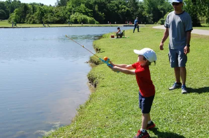 Boy fishing at the lake