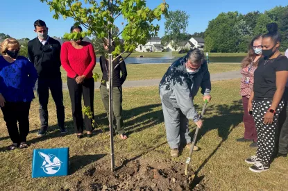 Mayor Habib plants tree on Earth Day