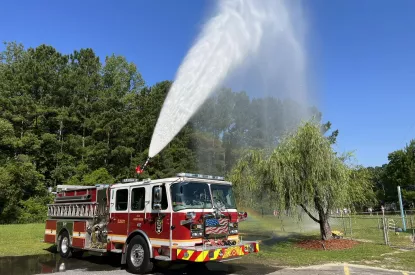 Fire truck spraying water