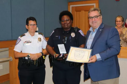 Officer Bodison received certificate from Mayor and Police Chief